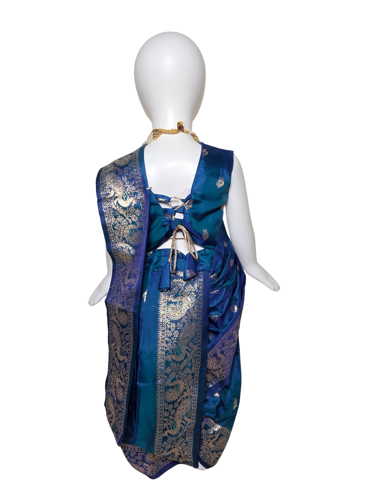 Teal & Royal Blue Peacock Border Nauvari Saree