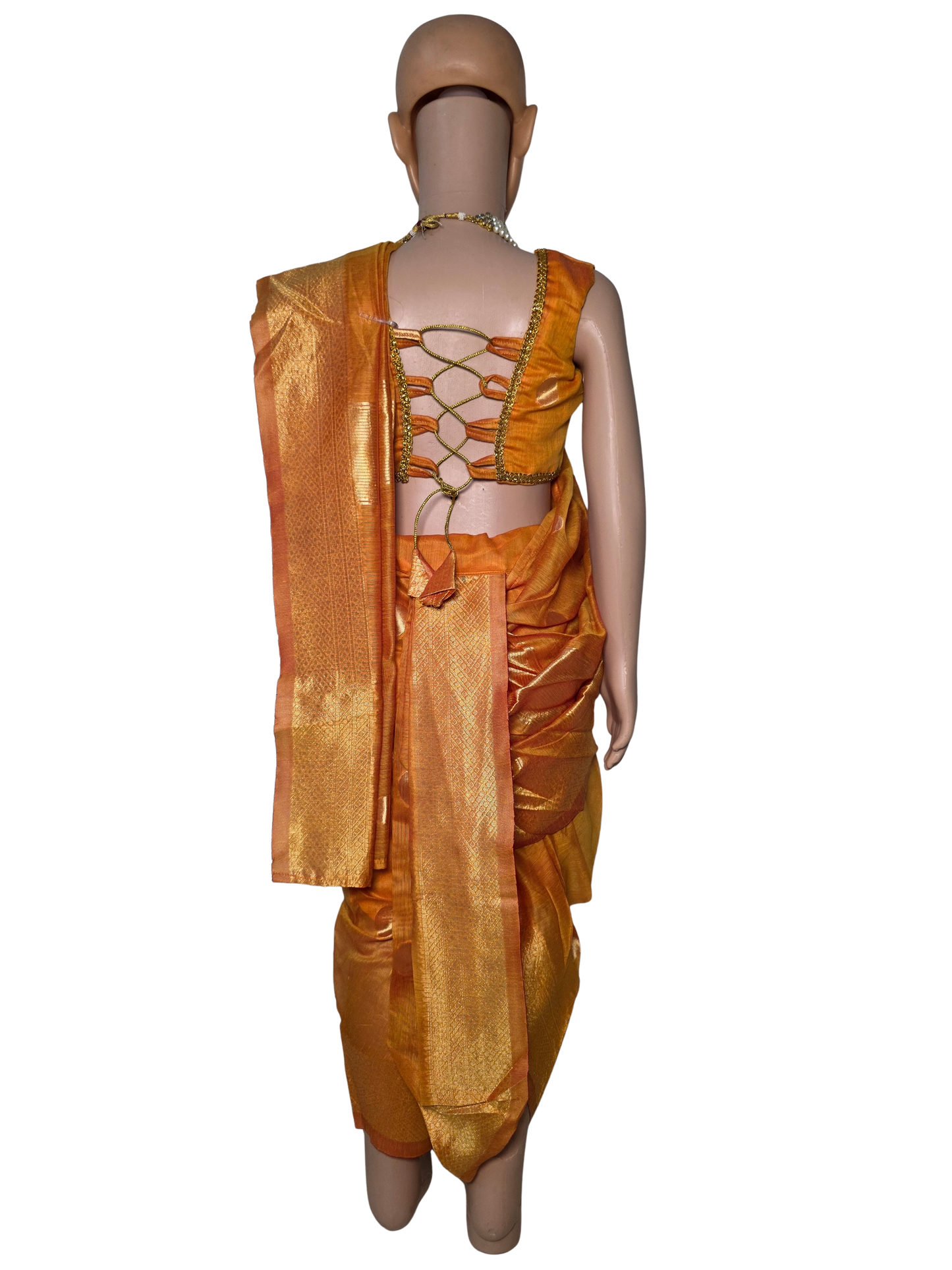 Golden-Orange Pre-Stitched Nauvari Saree — Fits 3 to 4 Years