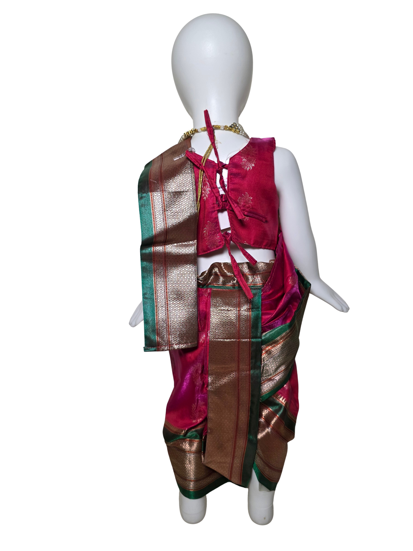 Rani Pink & Green Copper-Zari Pre-Stitched Nauvari Saree