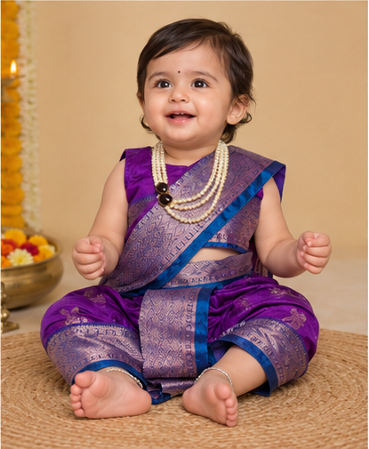 Purple Pre-Stitched Nauvari Saree — Fits 6 Months to 1.5 Years
