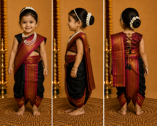 Red & Black Zari Border Nauvari Saree