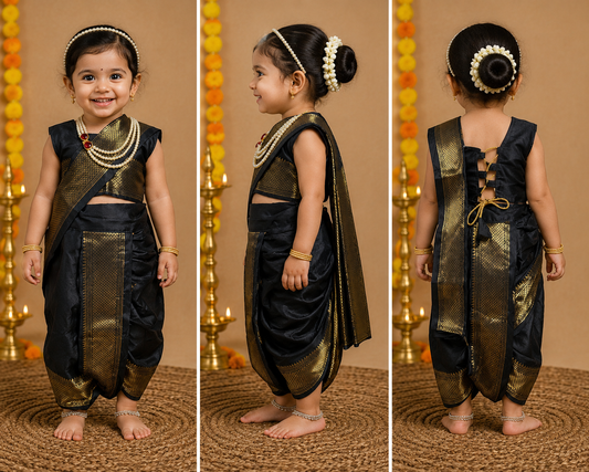 Black & Gold Zari Border Nauvari Saree