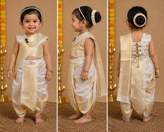 Ivory & Gold Zari Nauvari Saree
