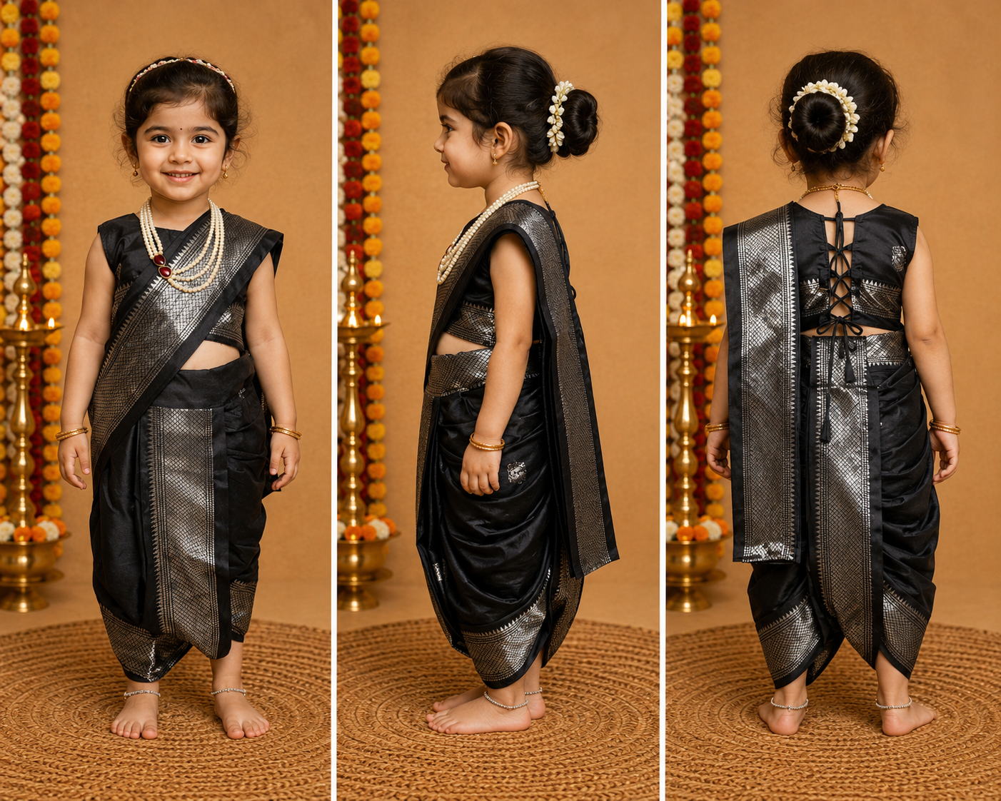 Black & Silver Zari Border Nauvari Saree