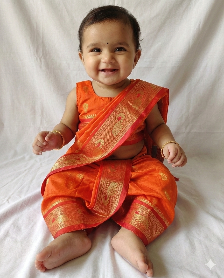 The Rajkumari | Saffron Orange Stitched Navvari with Traditional Gold Zari
