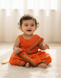 The Vaidehi | Bright Saffron Navvari with Emerald Green & Mango Motif Border