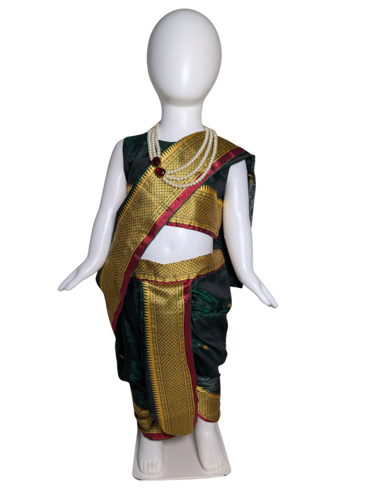 Bottle-Green Pre-Stitched Nauvari Saree