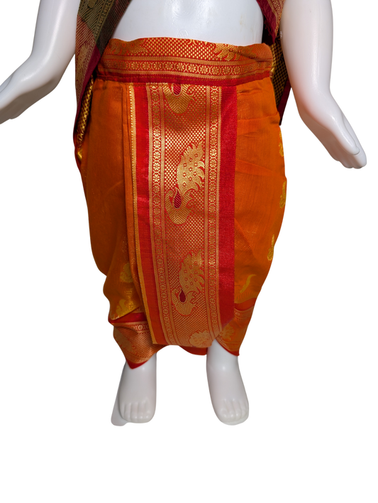 Maroon & Orange Pre-Stitched Nauvari Saree