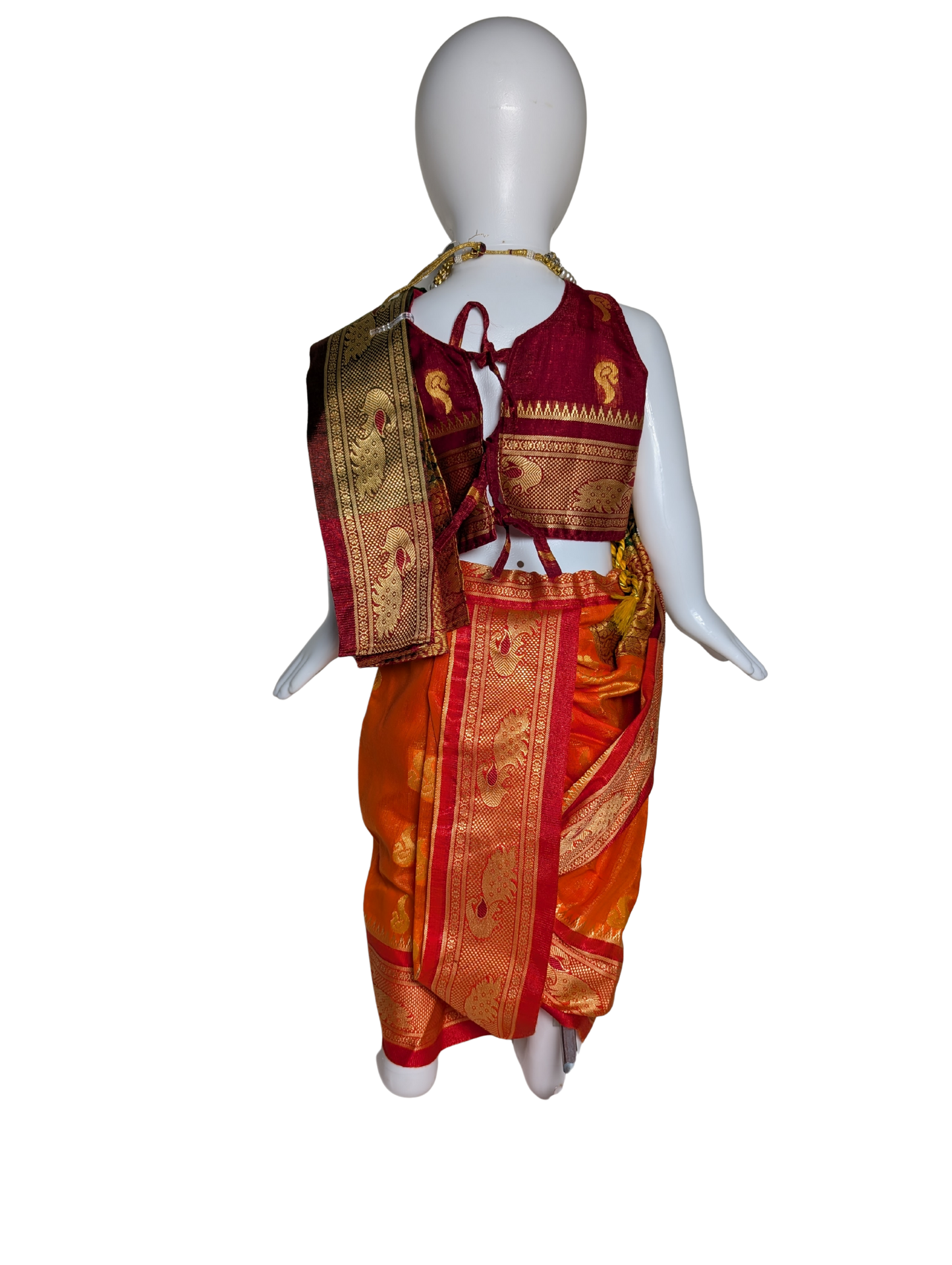 Maroon & Orange Pre-Stitched Nauvari Saree