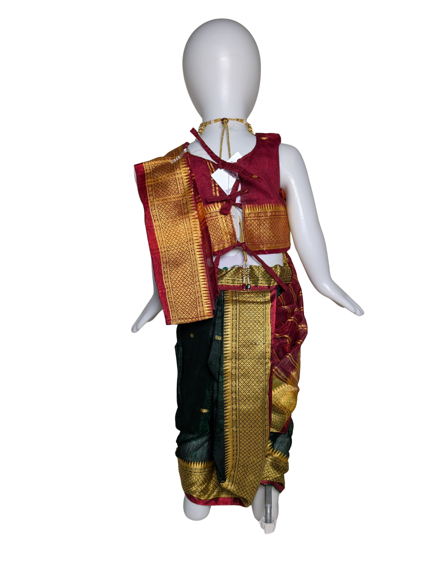 Red & Bottle-Green Pre-Stitched Nauvari Saree