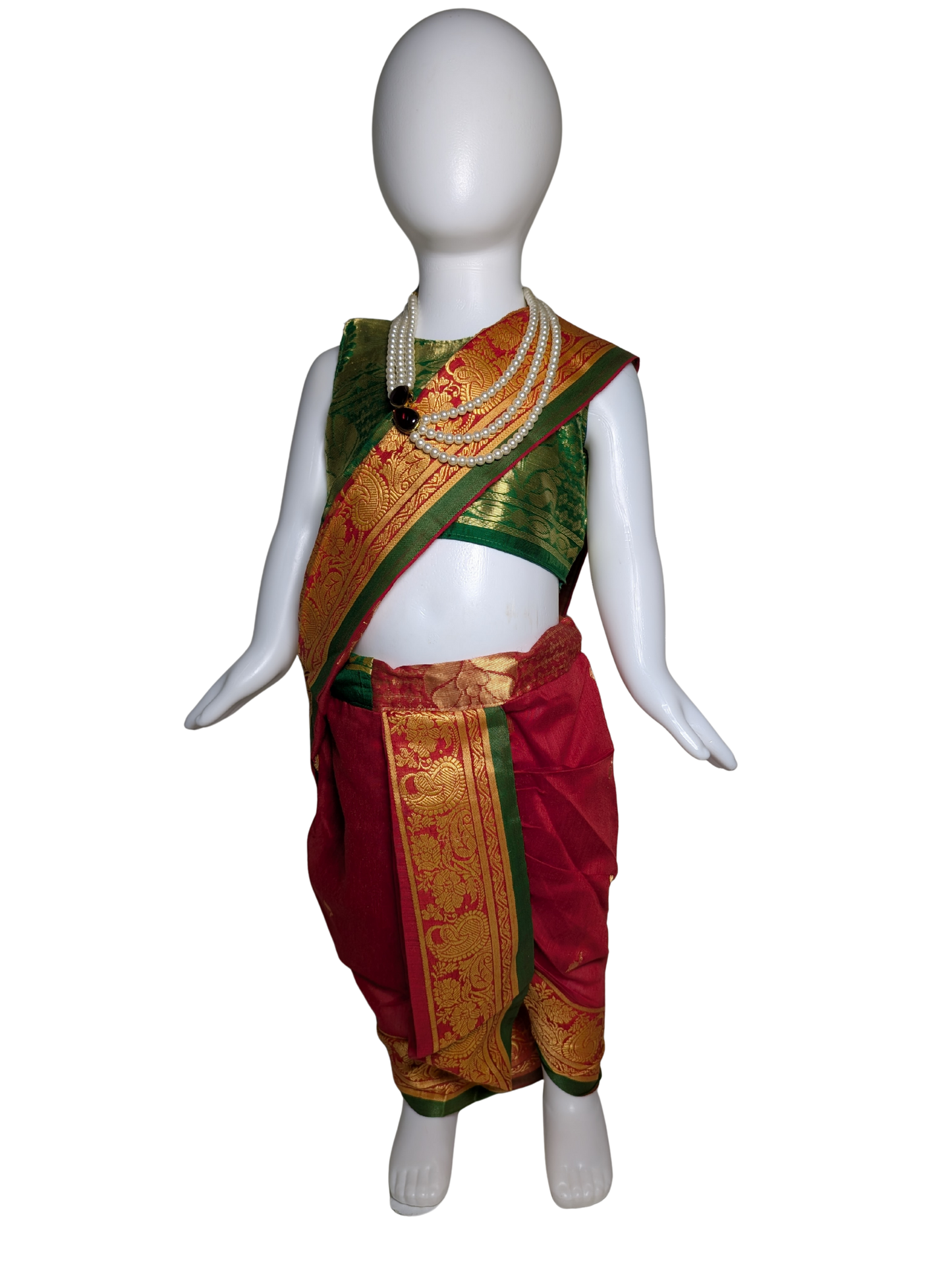 Red & Green Pre-Stitched Nauvari Saree