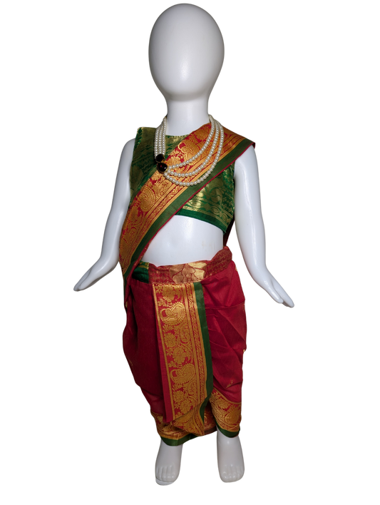 Red & Green Pre-Stitched Nauvari Saree