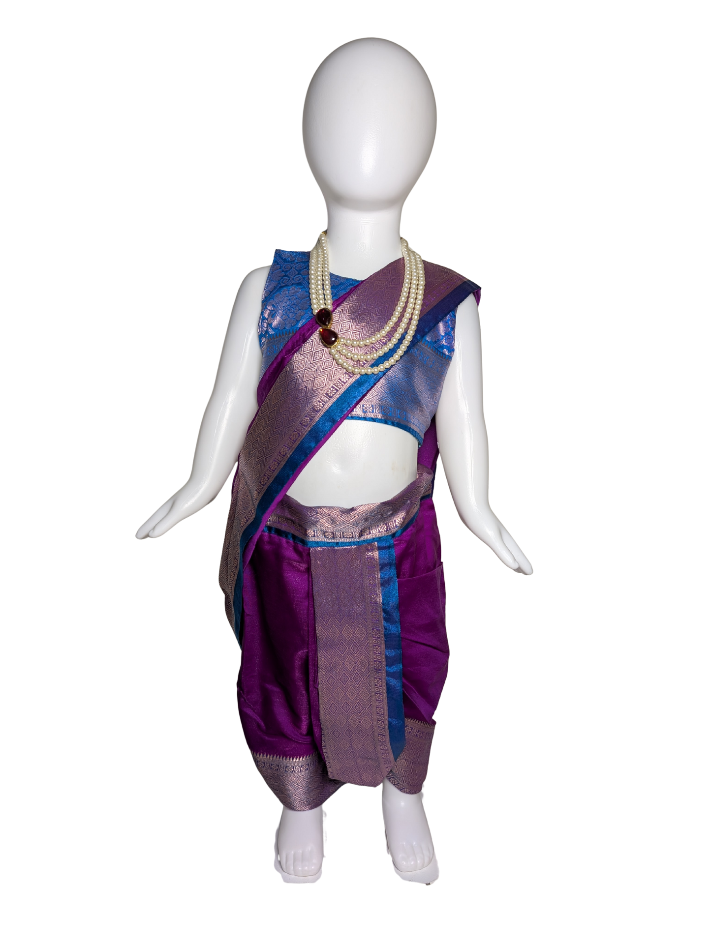 Royal Purple-Teal Nauvari Saree – Pre-Stitched
