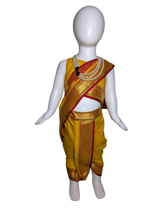 Yellow Pre-Stitched Nauvari Saree