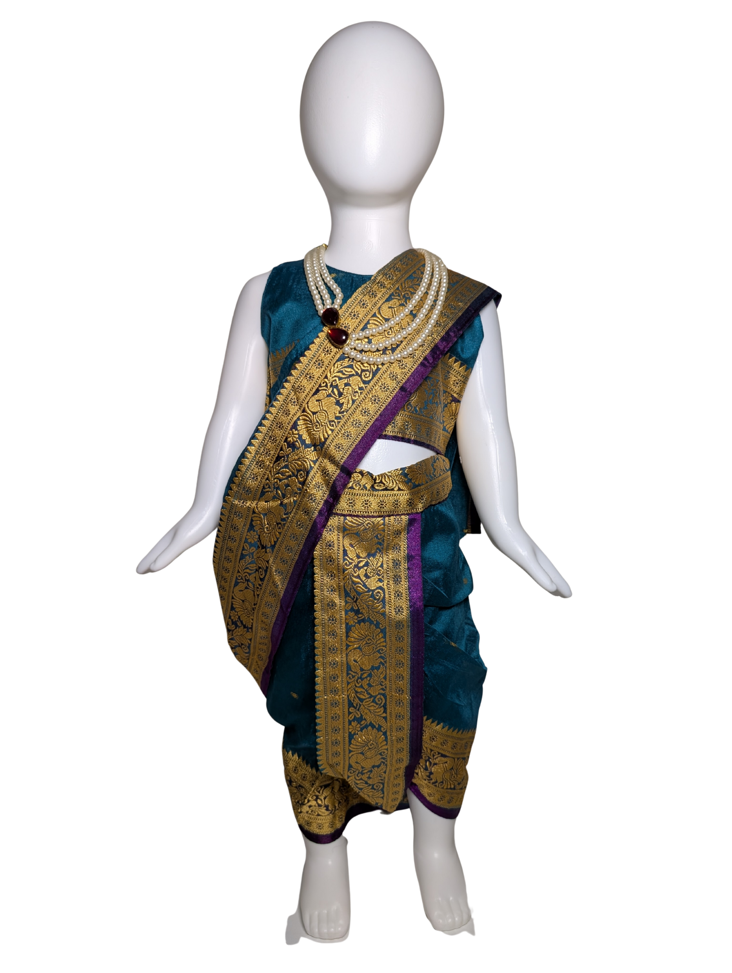 Teal & Purple Pre-Stitched Nauvari Saree