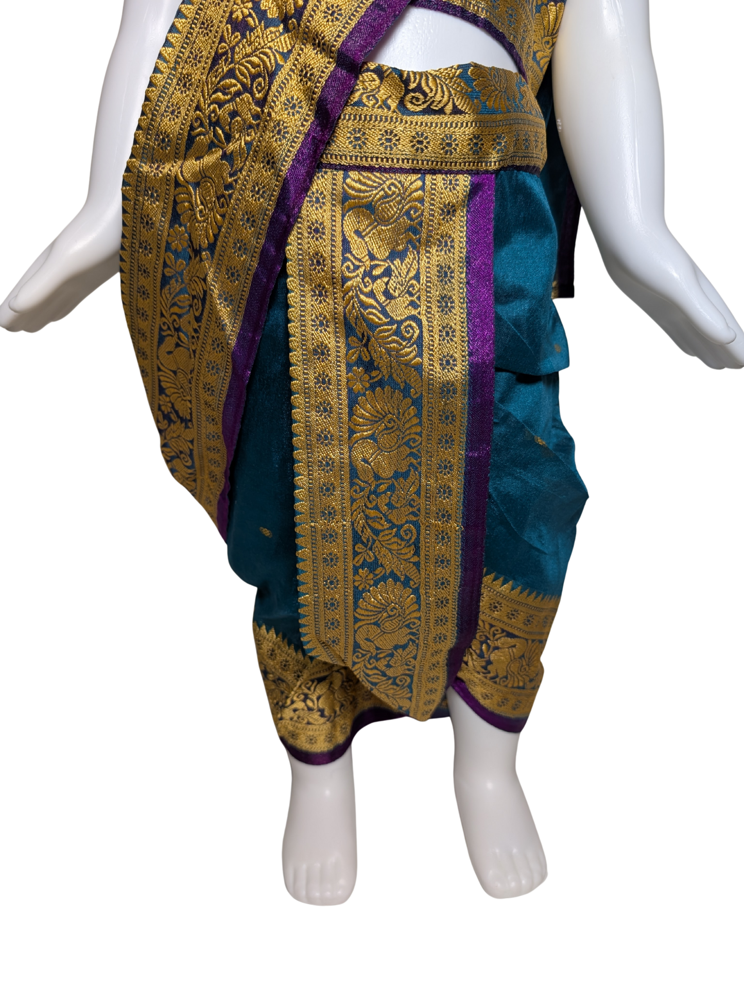 Teal & Purple Pre-Stitched Nauvari Saree
