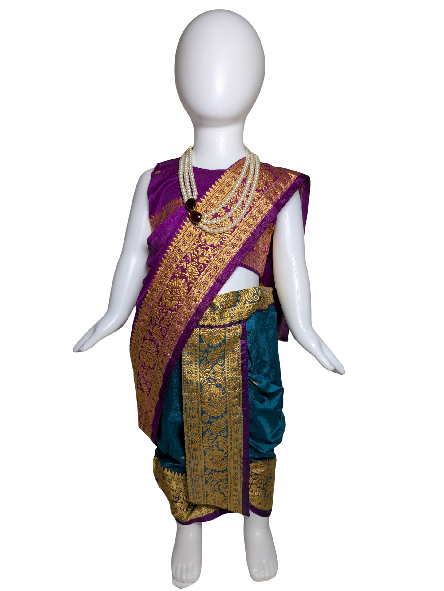 Purple & Teal Pre-Stitched Nauvari Saree