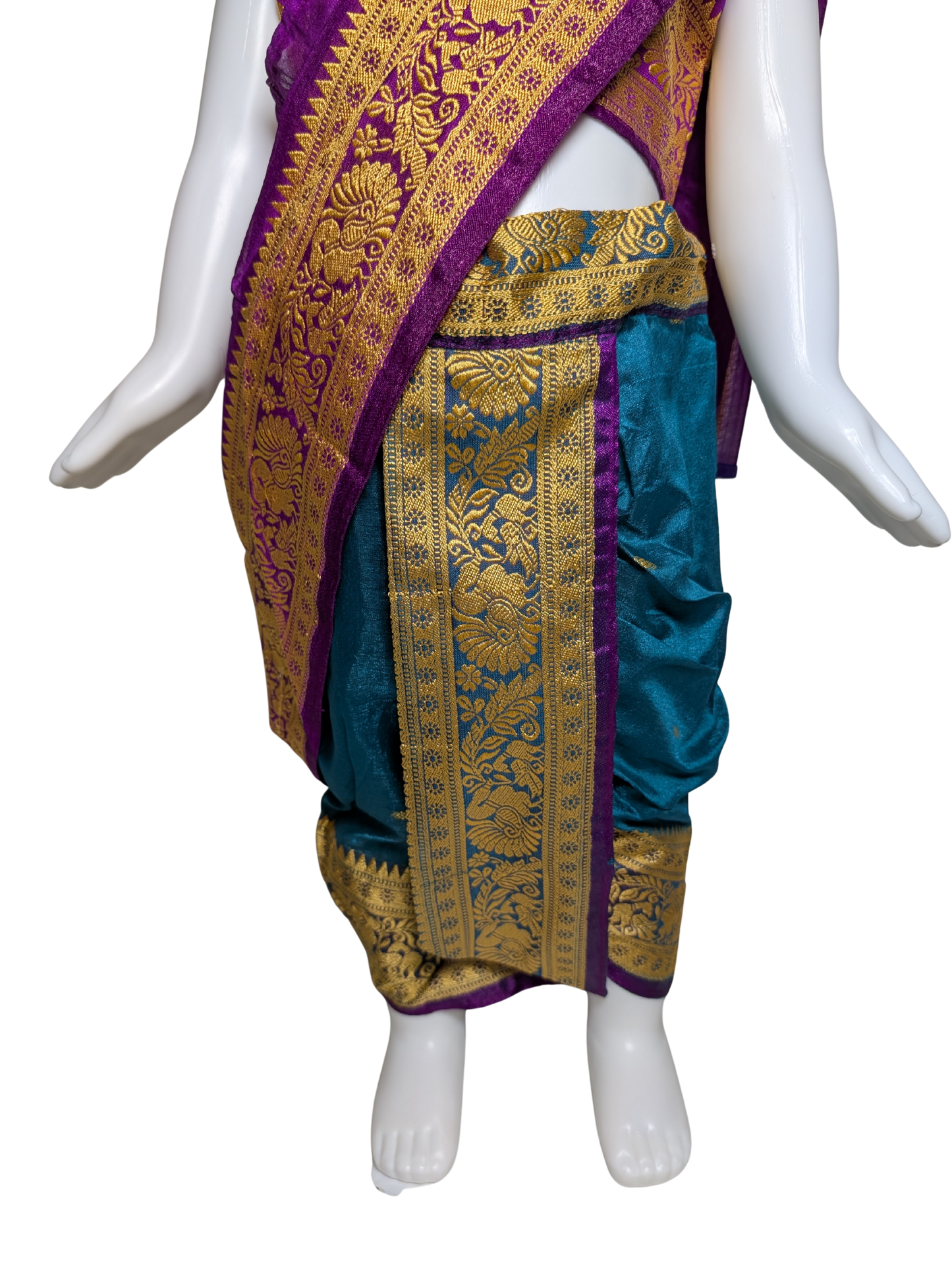 Purple & Teal Pre-Stitched Nauvari Saree