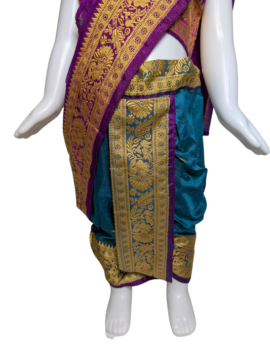 Purple & Teal Pre-Stitched Nauvari Saree