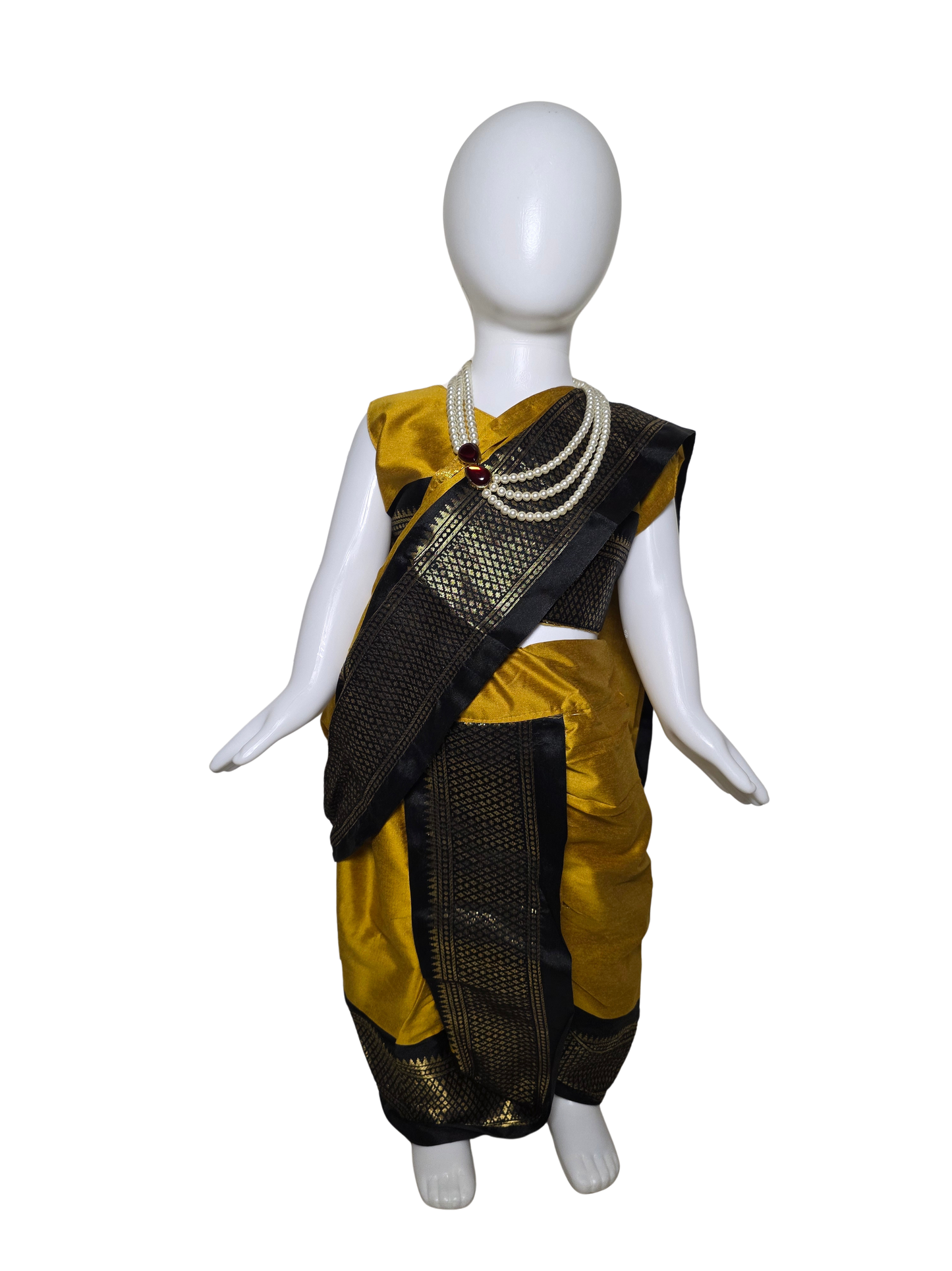 Mustard & Black Pre-Stitched Nauvari Saree
