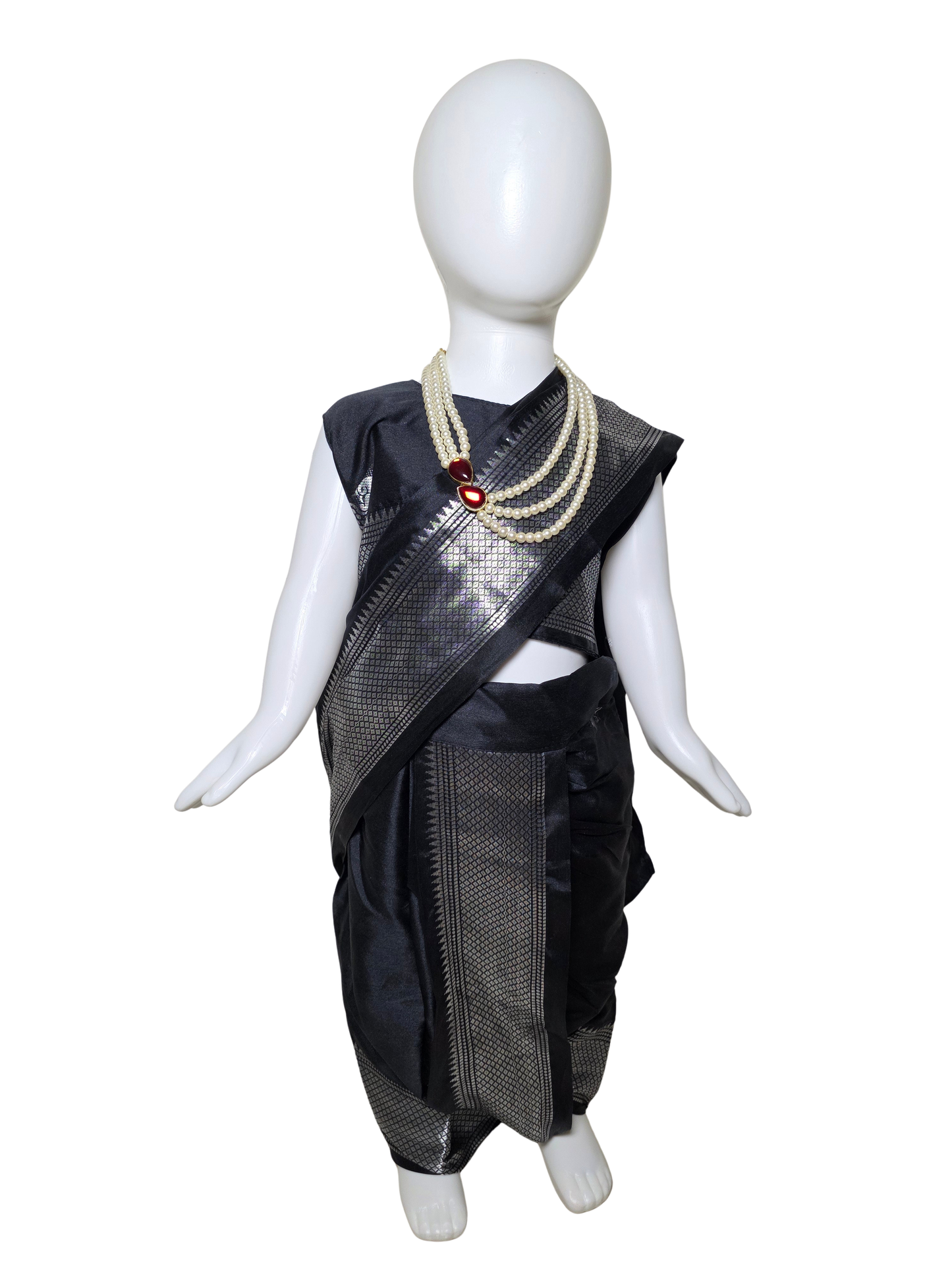 Black & Silver Zari Border Nauvari Saree