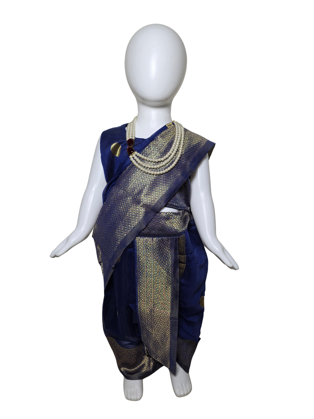 Navy Blue & Gold Pre-Stitched Nauvari Saree