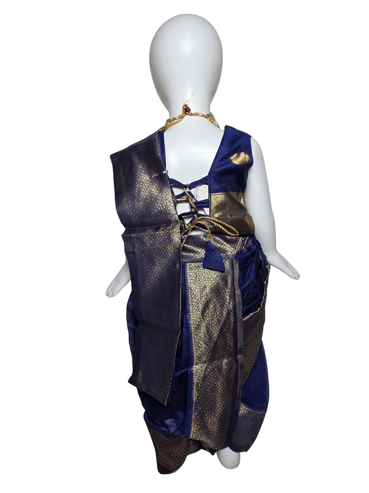 Navy Blue & Gold Pre-Stitched Nauvari Saree