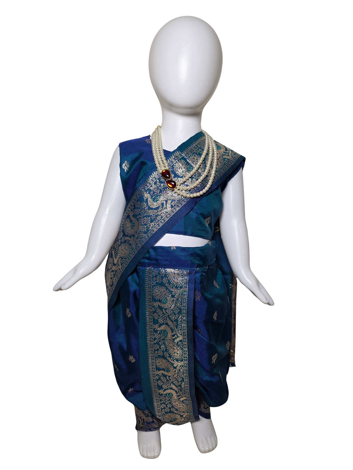 Teal & Royal Blue Peacock Border Nauvari Saree