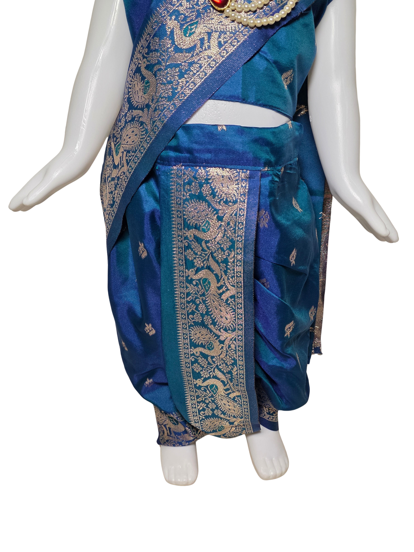 Teal & Royal Blue Peacock Border Nauvari Saree