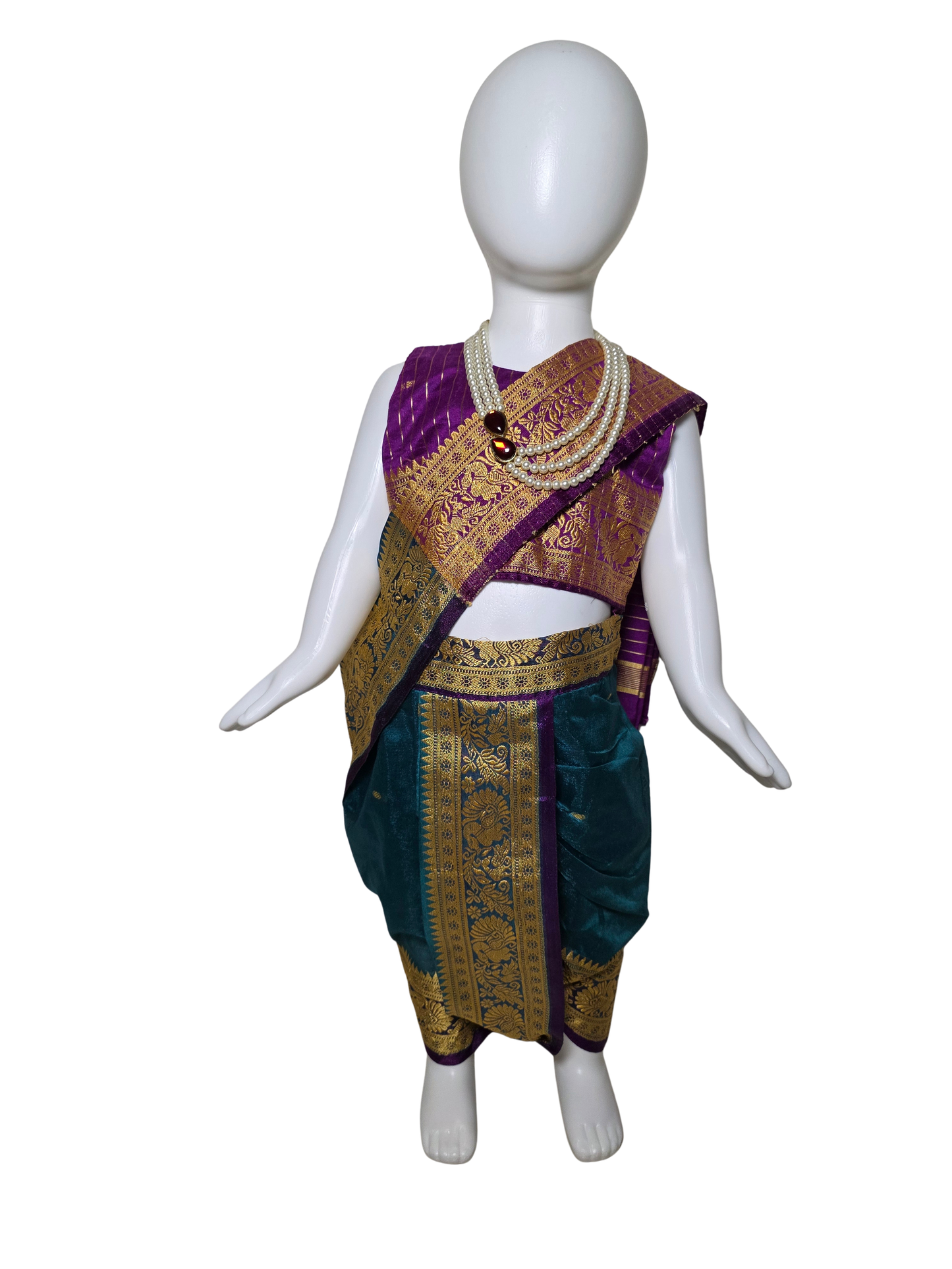 Purple & Teal Peacock Pre-Stitched Nauvari Saree