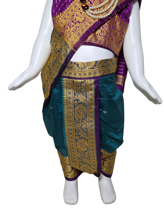 Purple & Teal Peacock Pre-Stitched Nauvari Saree