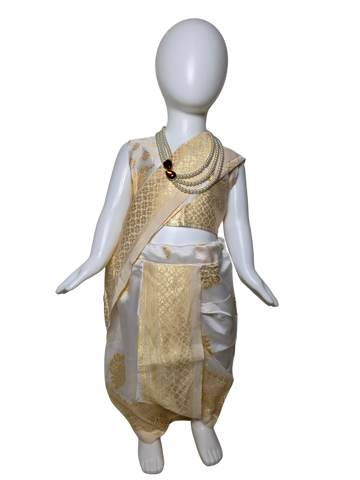 Ivory & Gold Zari Nauvari Saree
