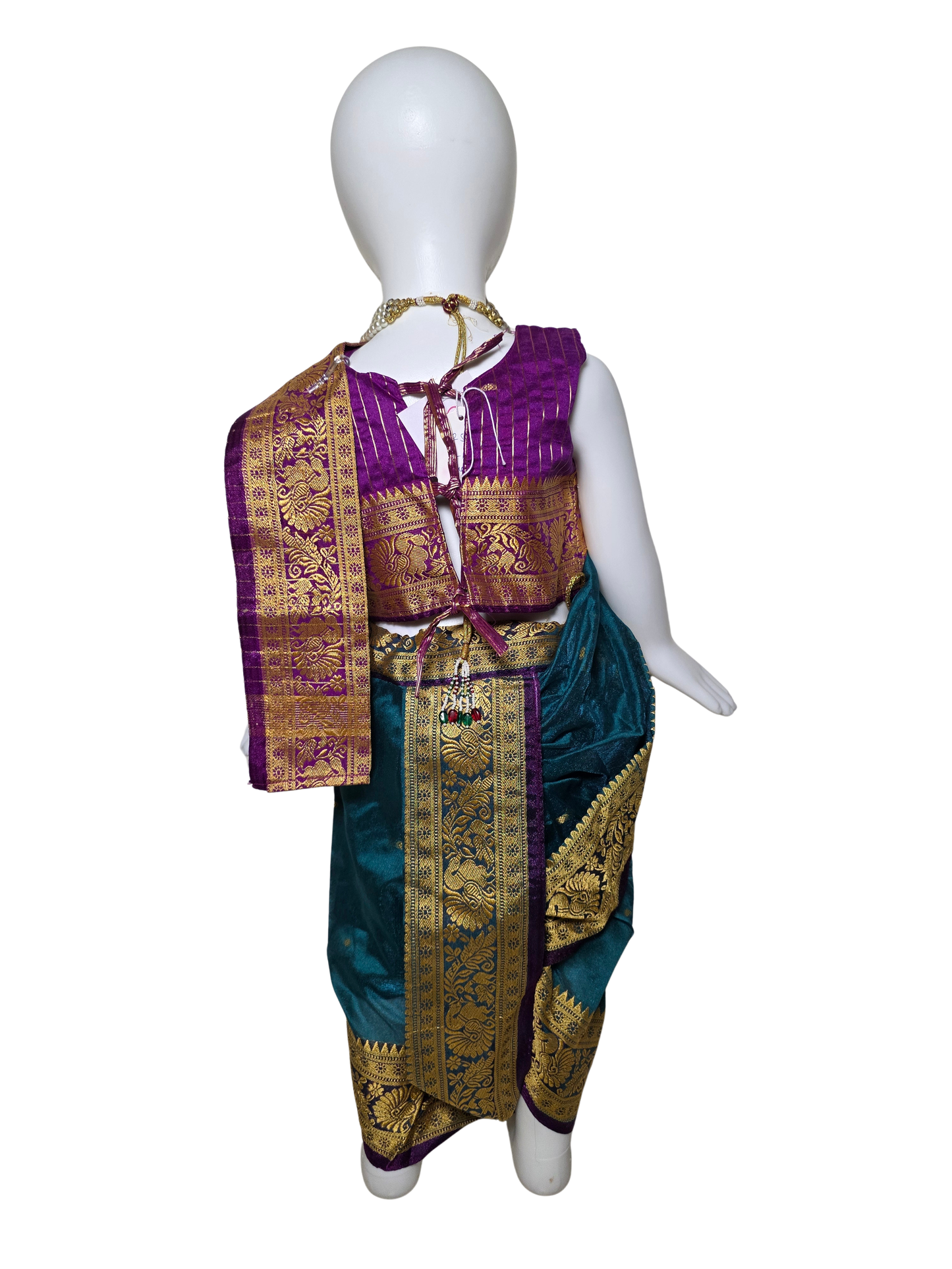 Purple & Teal Peacock Pre-Stitched Nauvari Saree