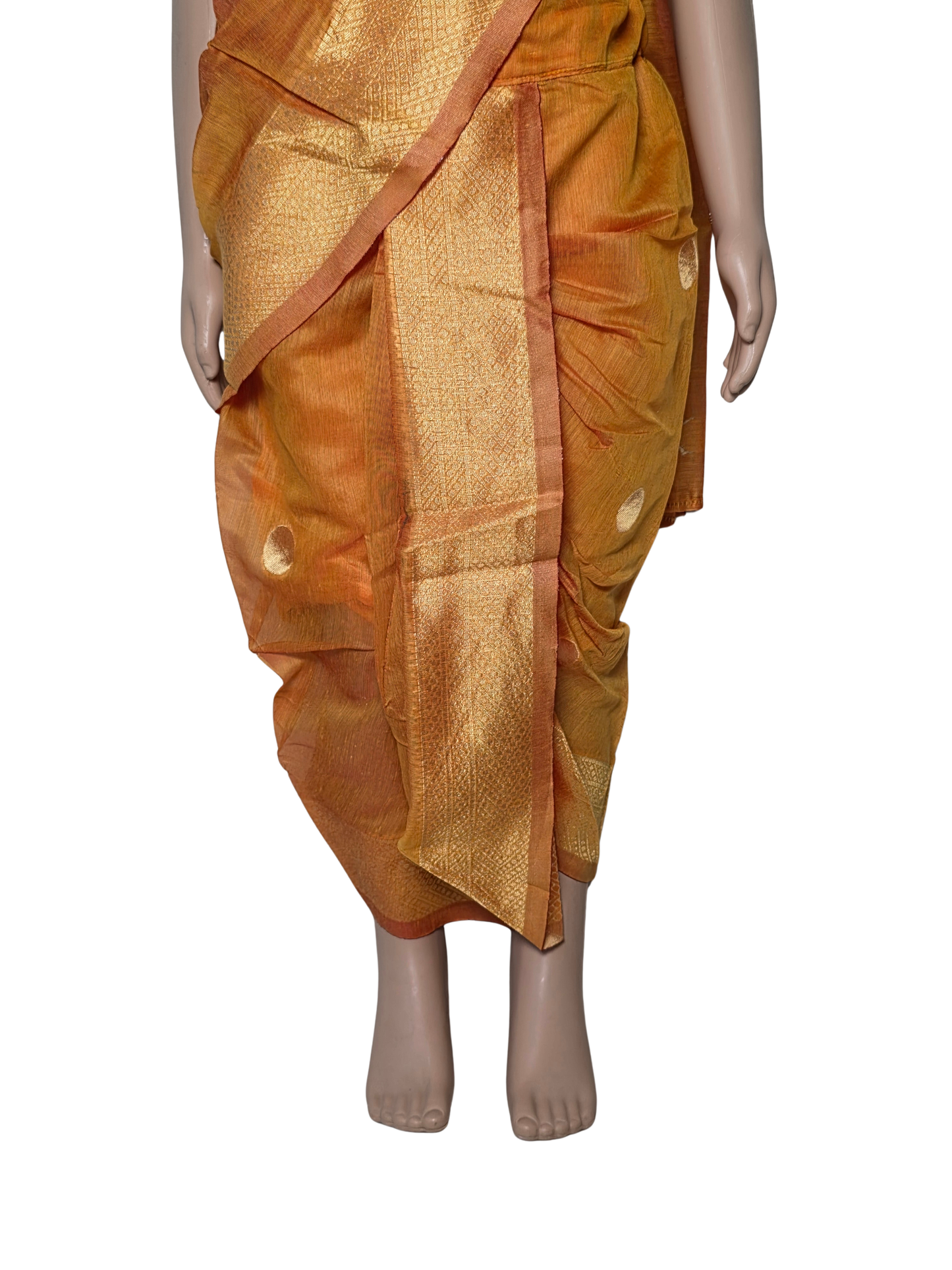 Golden-Orange Pre-Stitched Nauvari Saree — Fits 3 to 4 Years