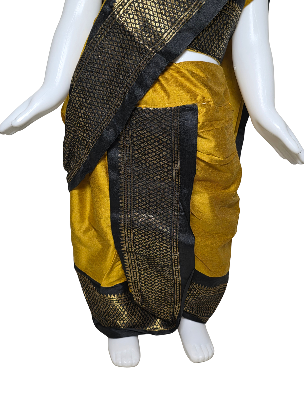 Mustard & Black Pre-Stitched Nauvari Saree
