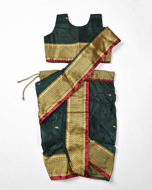 The Bhairavi | Jet Black Navvari with Ruby Red & Gold Zari