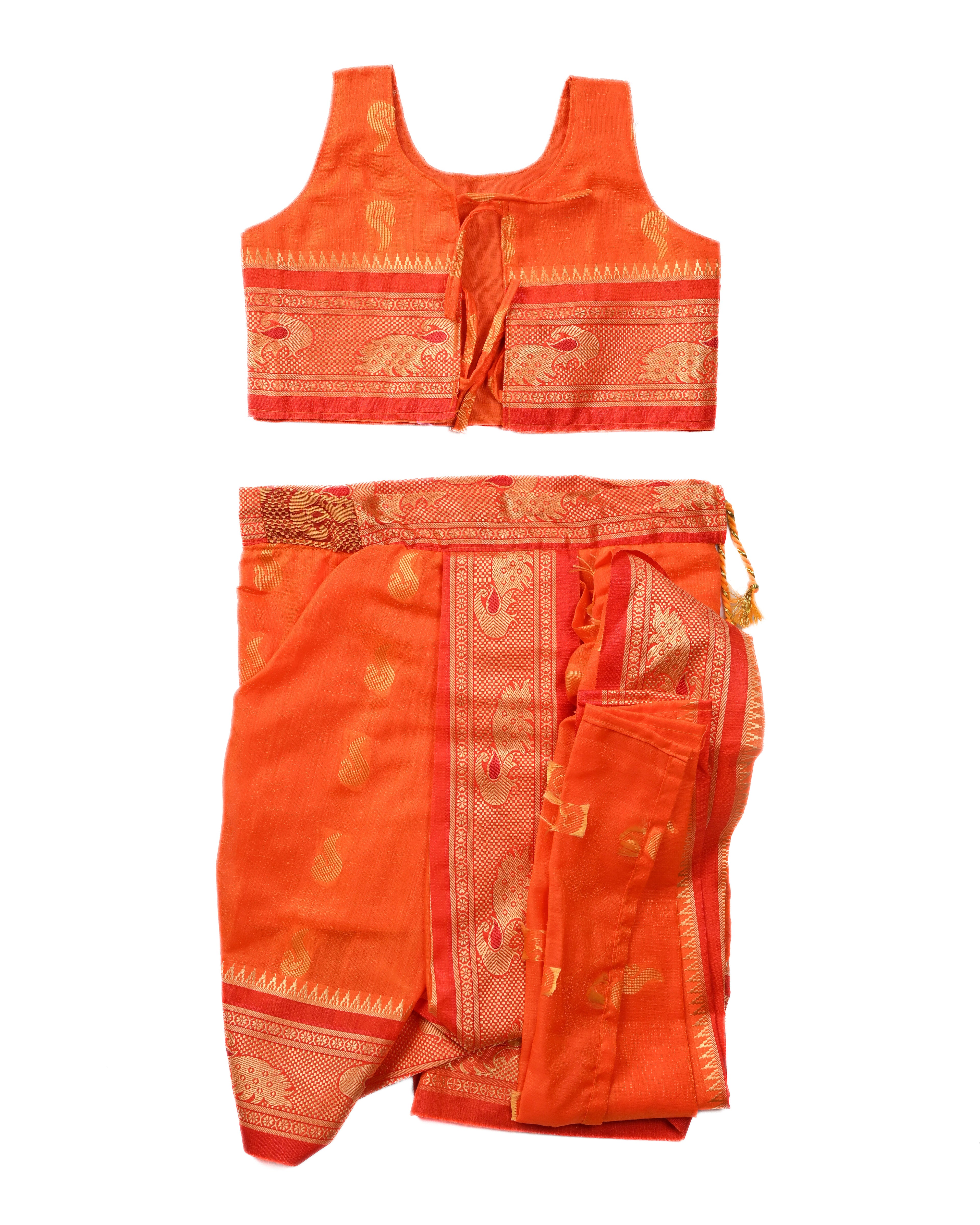 The Rajkumari | Saffron Orange Stitched Navvari with Traditional Gold Zari