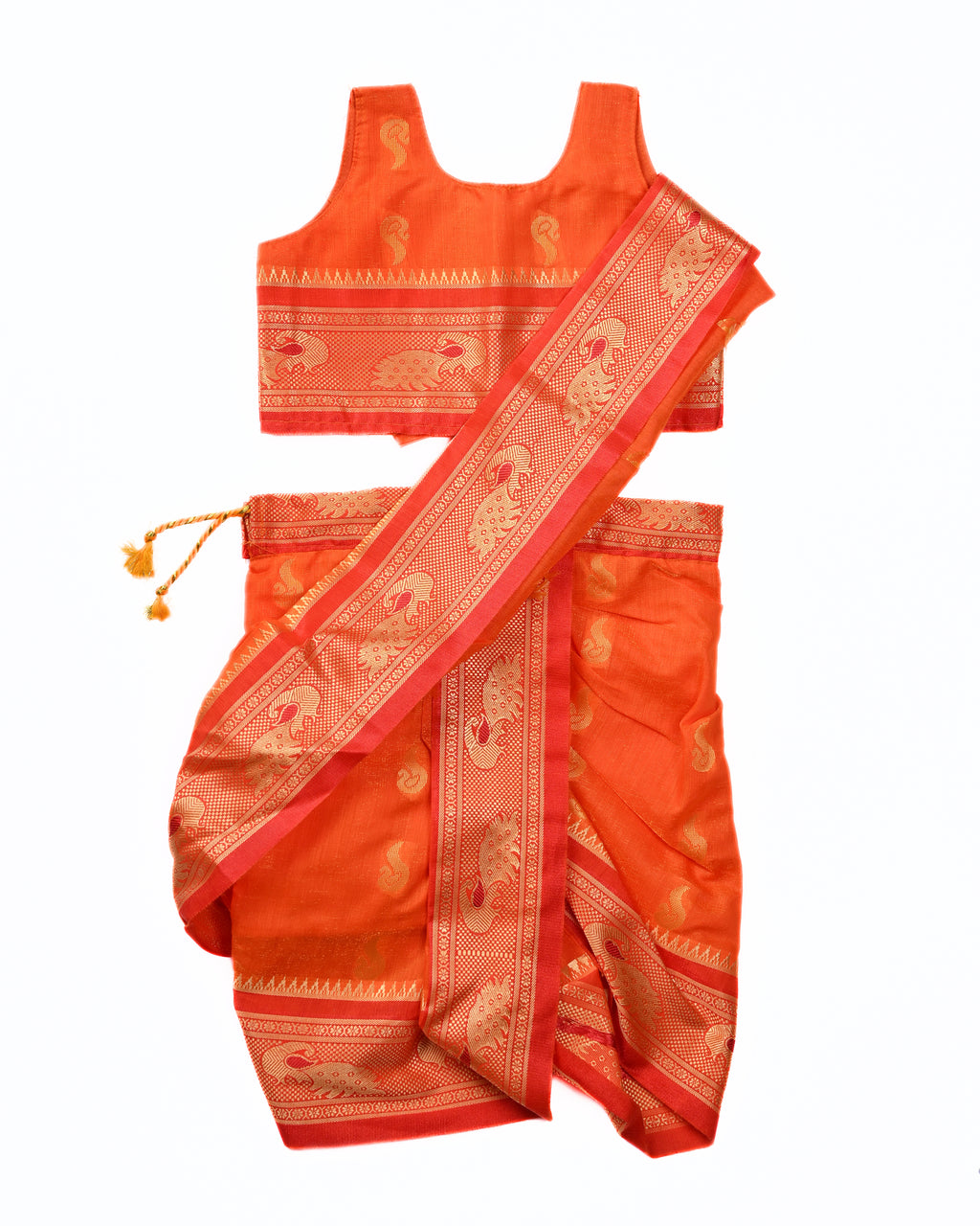 The Rajkumari | Saffron Orange Stitched Navvari with Traditional Gold Zari