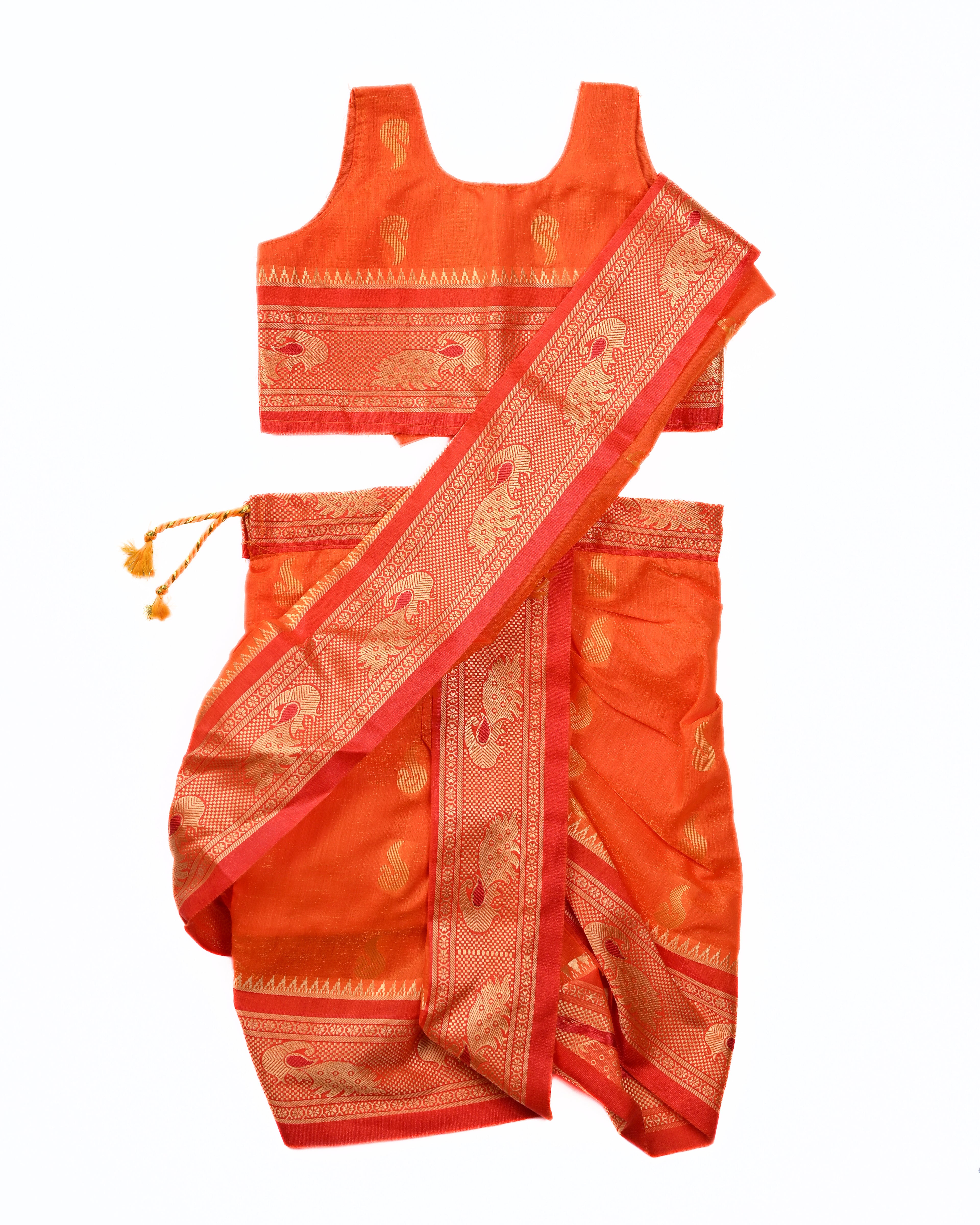 The Rajkumari | Saffron Orange Stitched Navvari with Traditional Gold Zari