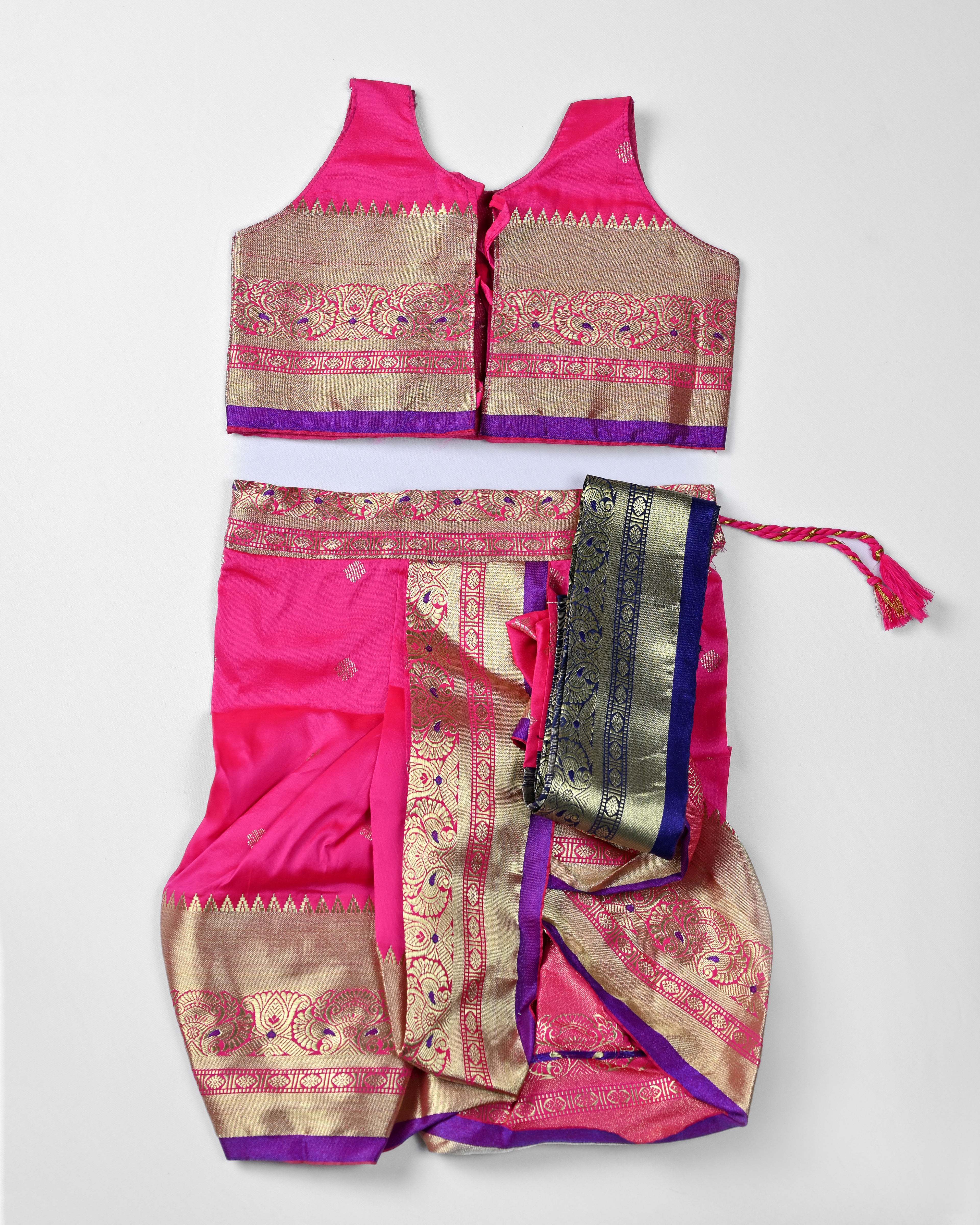 The Roshni | Classic Pink Stitched Navvari with Matching Blouse & Gold Zari