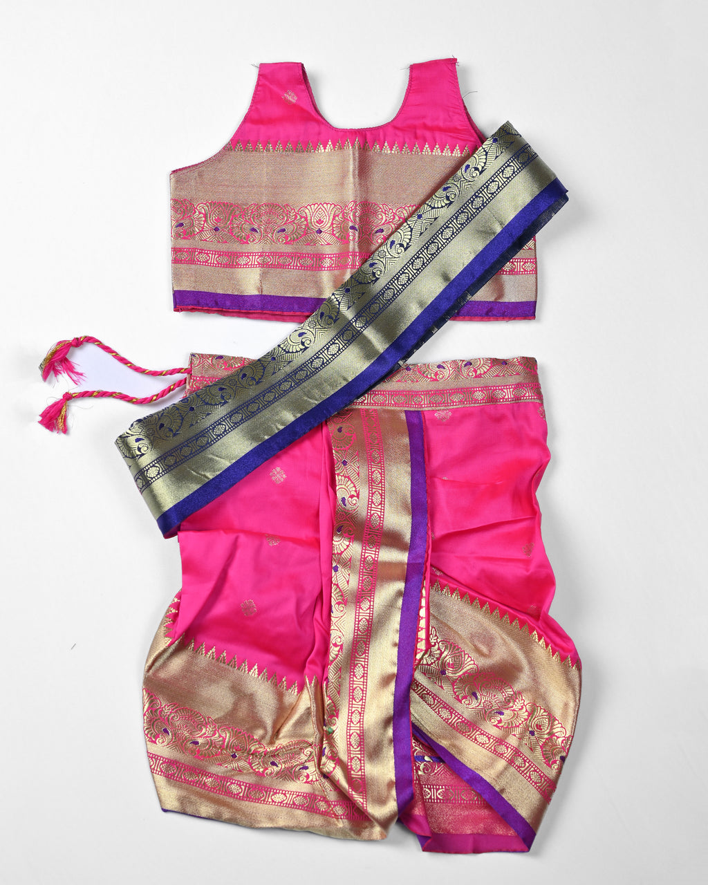 The Roshni | Classic Pink Stitched Navvari with Matching Blouse & Gold Zari