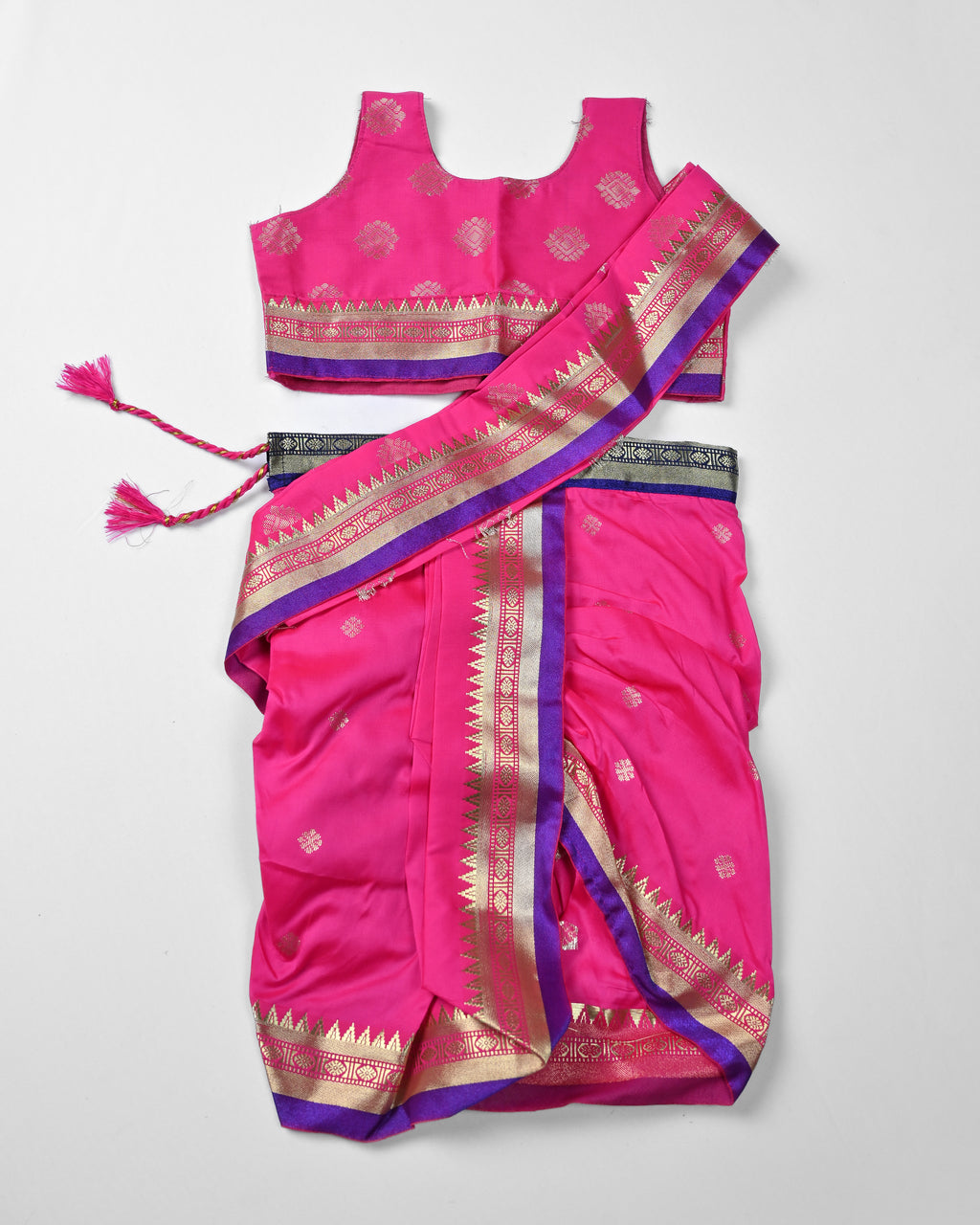 The Maharani | Rani Pink Stitched Navvari with Purple & Silver Zari Border
