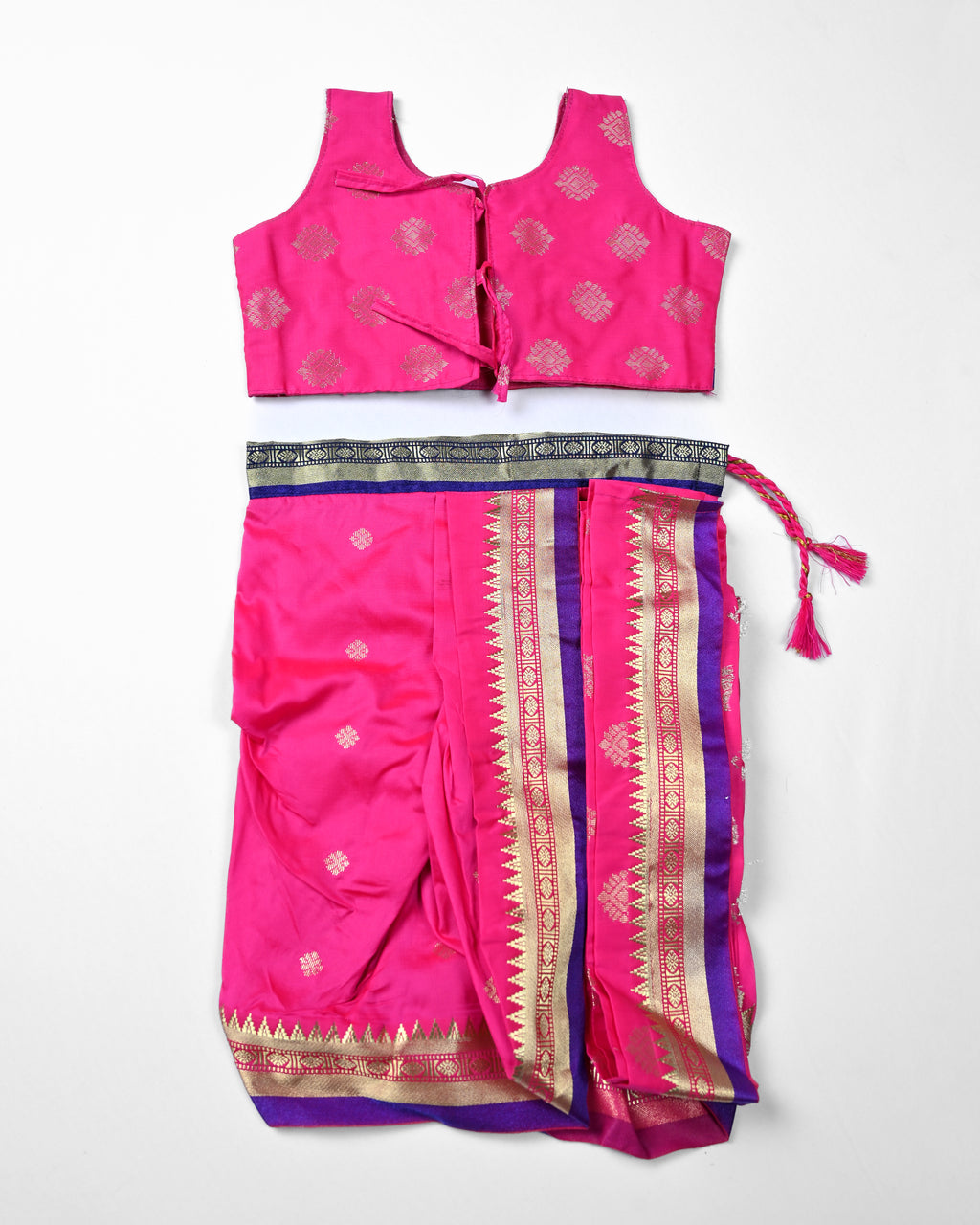 The Maharani | Rani Pink Stitched Navvari with Purple & Silver Zari Border