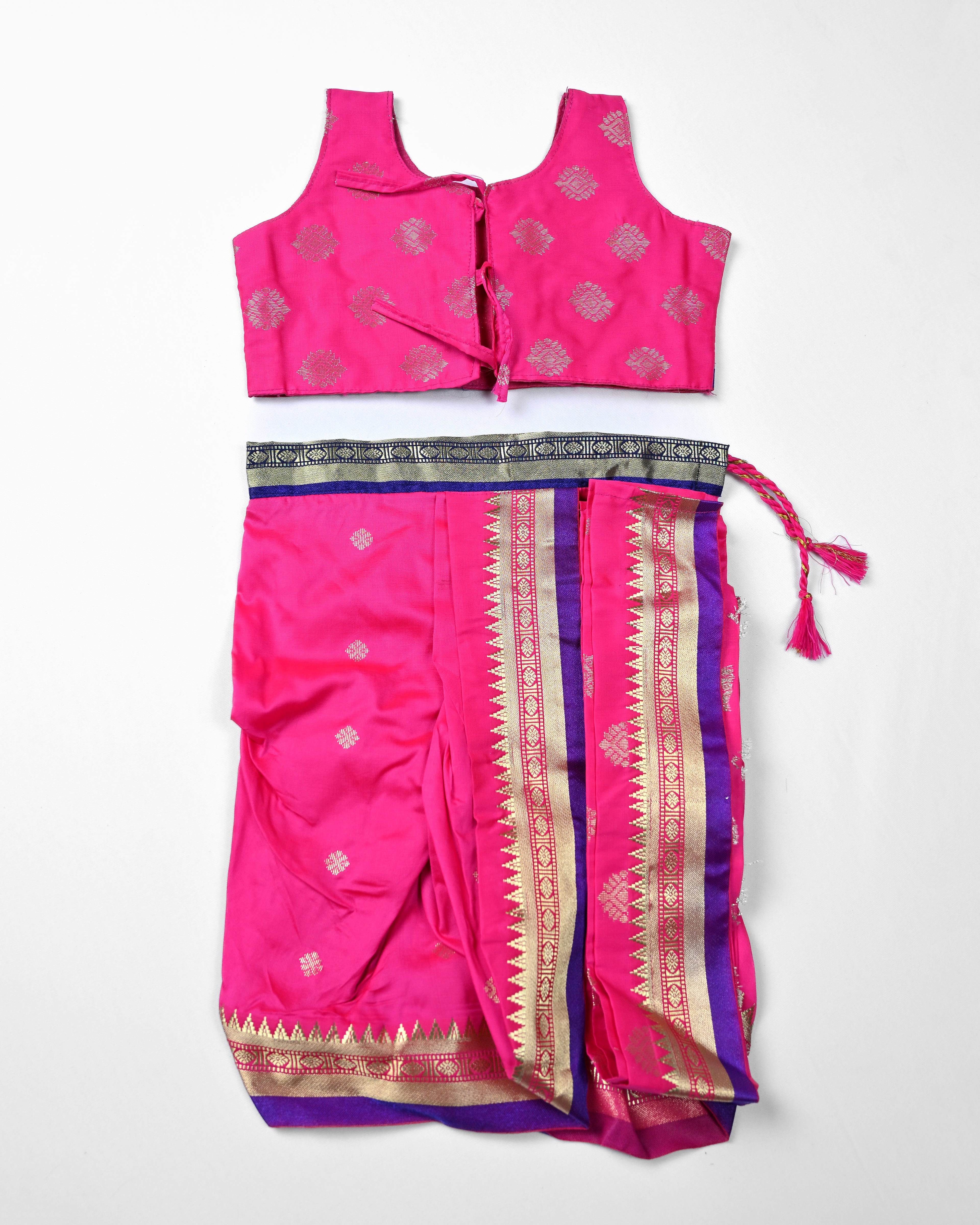 The Maharani | Rani Pink Stitched Navvari with Purple & Silver Zari Border