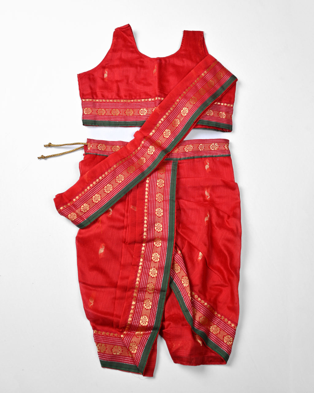The Kasturi | Classic Red Stitched Navvari with Red Blouse & Gold Zari