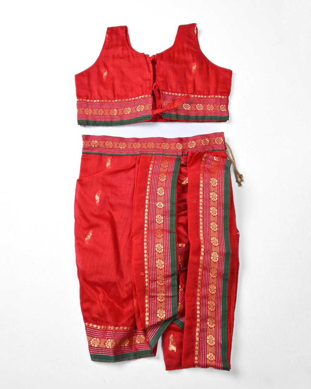 The Kasturi | Classic Red Stitched Navvari with Red Blouse & Gold Zari