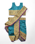 The Neelambari | Classic Teal Stitched Navvari with Matching Blouse & Gold Zari