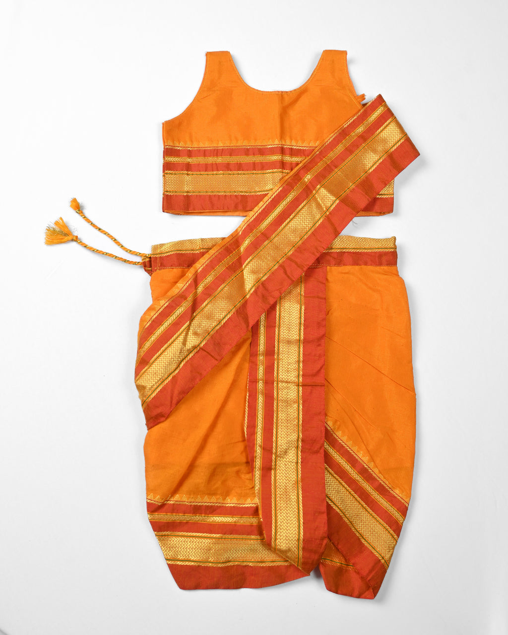 The Aarya | Golden Mustard Navvari with Dual-Tone Sunset Border