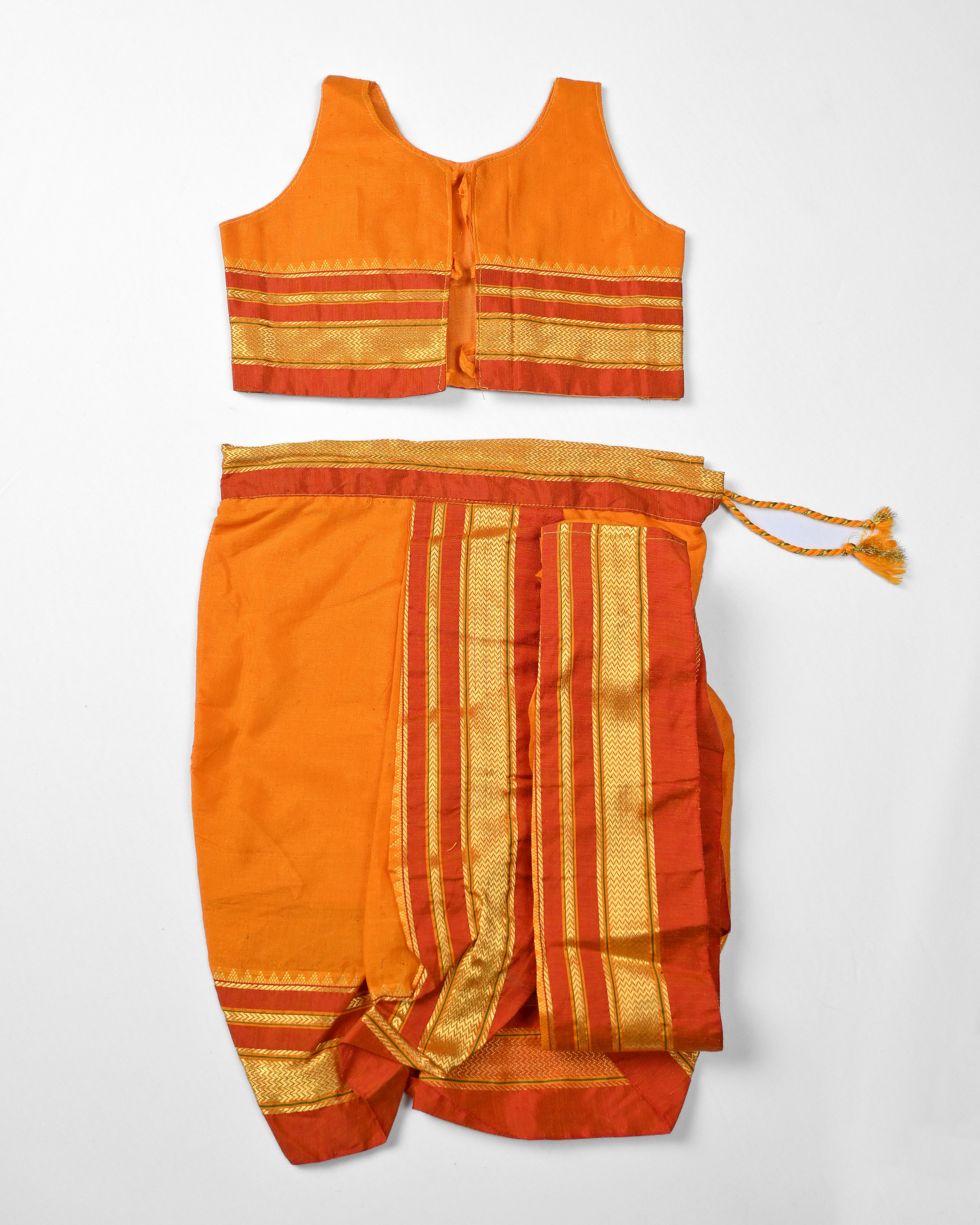 The Aarya | Golden Mustard Navvari with Dual-Tone Sunset Border